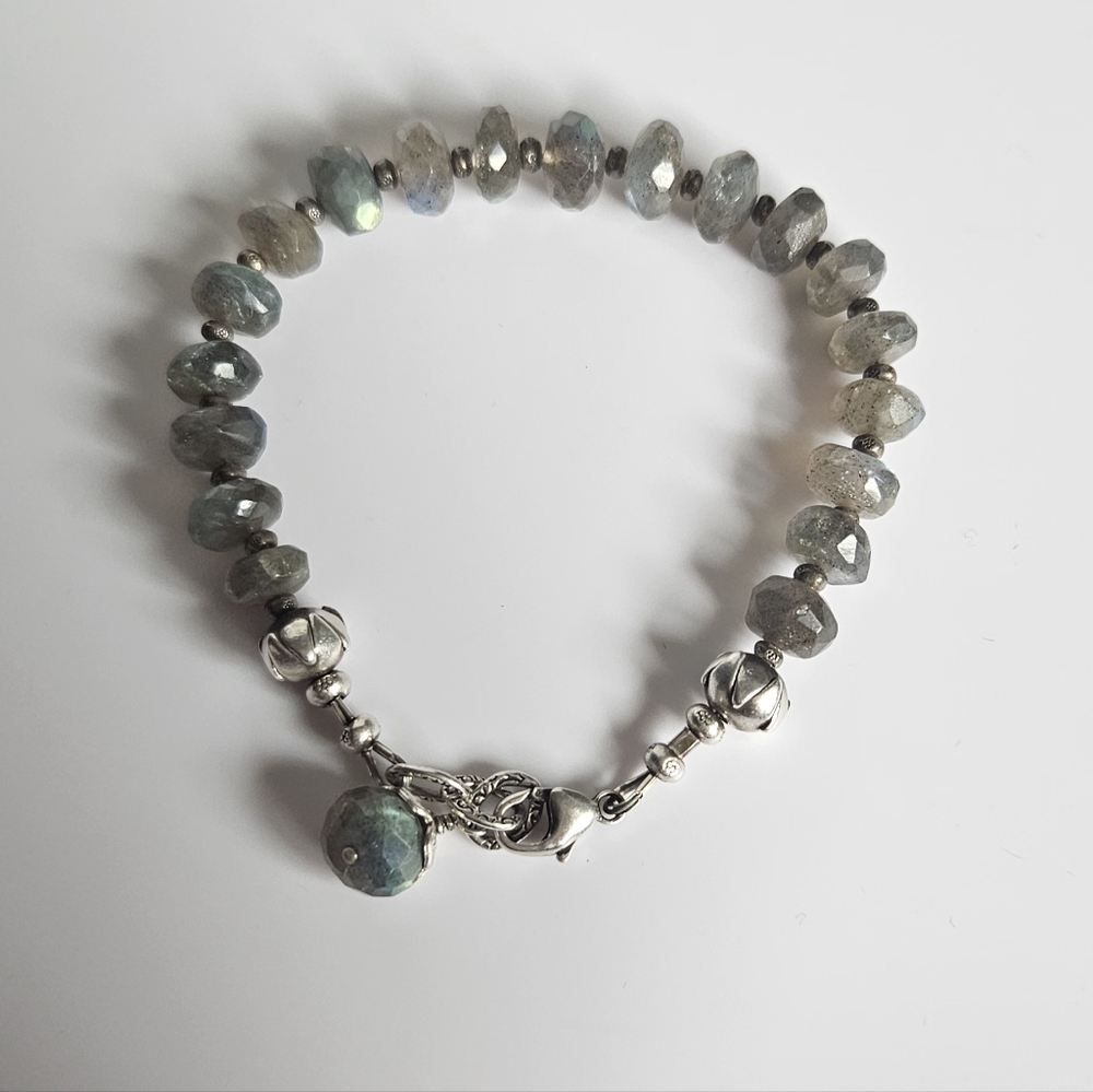 Handcrafted 925 Sterling & Faceted Labradorite Rondelle Bracelet